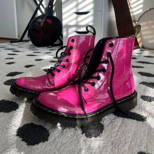 Dr. Martens Luana Hot Pink Coated Glitter Combat Boots
